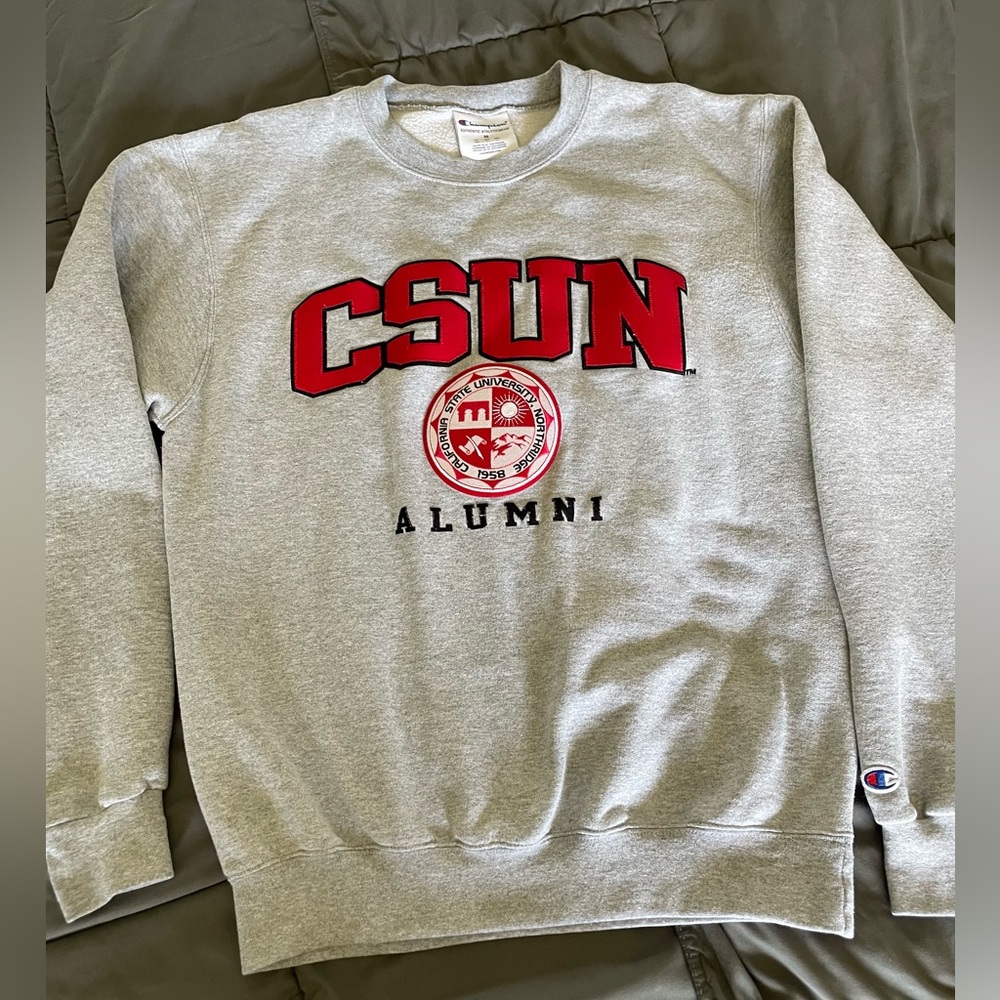 Champion Gray and Red CSUN Alumni Crewneck Sweater Medium
